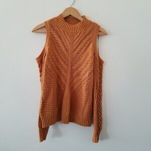Aeropostale off the shoulder cold shoulder brown sweater cables size S